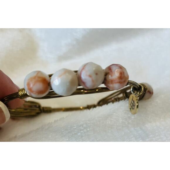 2 Bourbon & Bowties Gold Stone Bangle Bracelet Quartz Jasper Boho Wire Wrapped - Picture 6 of 13